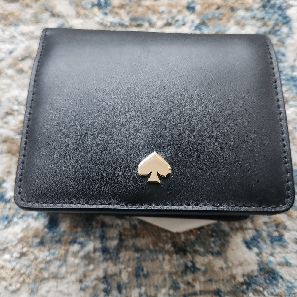 NEW Kate Spade Black Leather Small Bifold "Nadine" Snap Wallet NWT